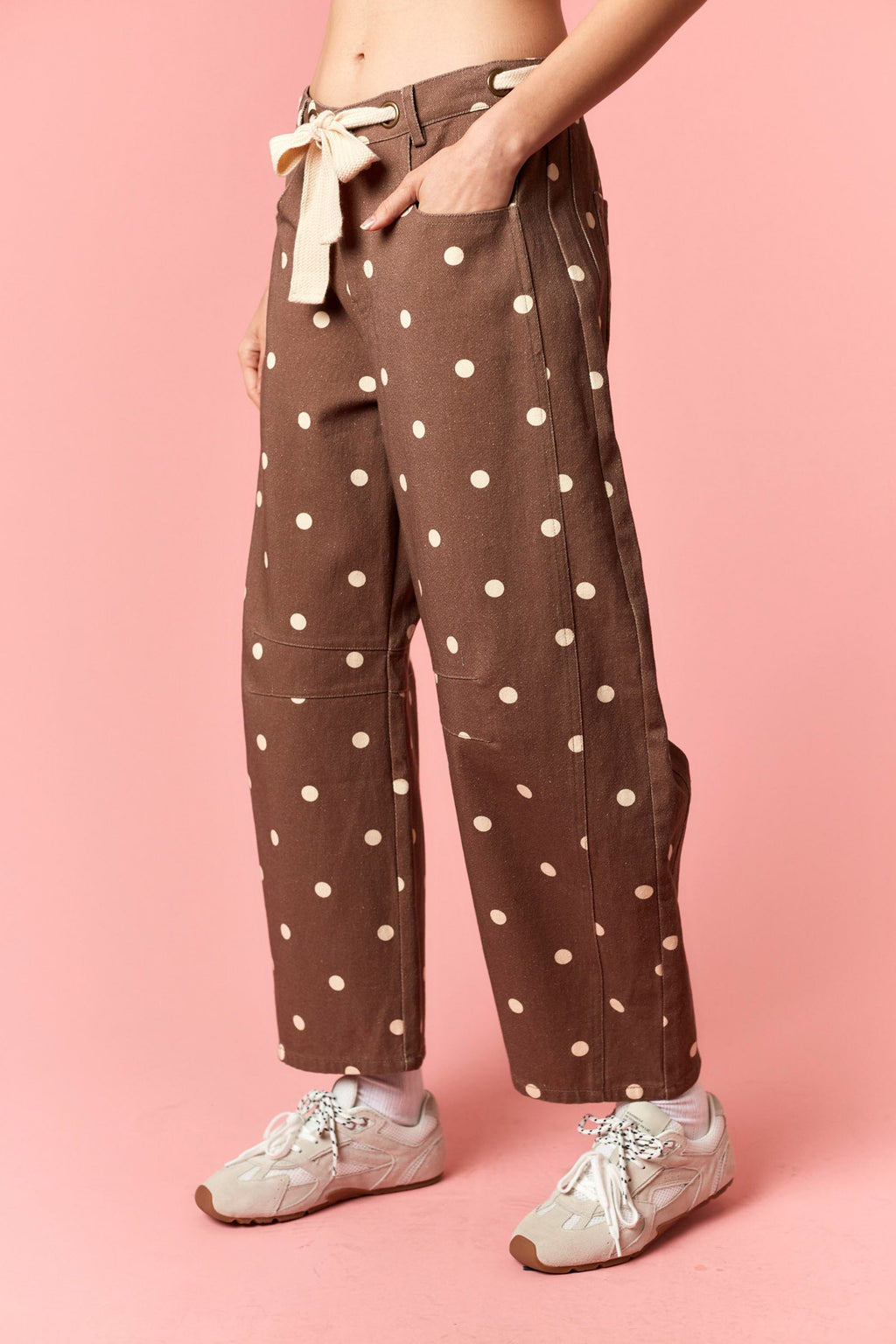Brown + Ivory Polka Dot Drawstring Pant