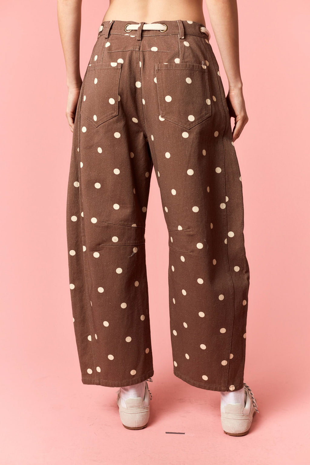 Brown + Ivory Polka Dot Drawstring Pant