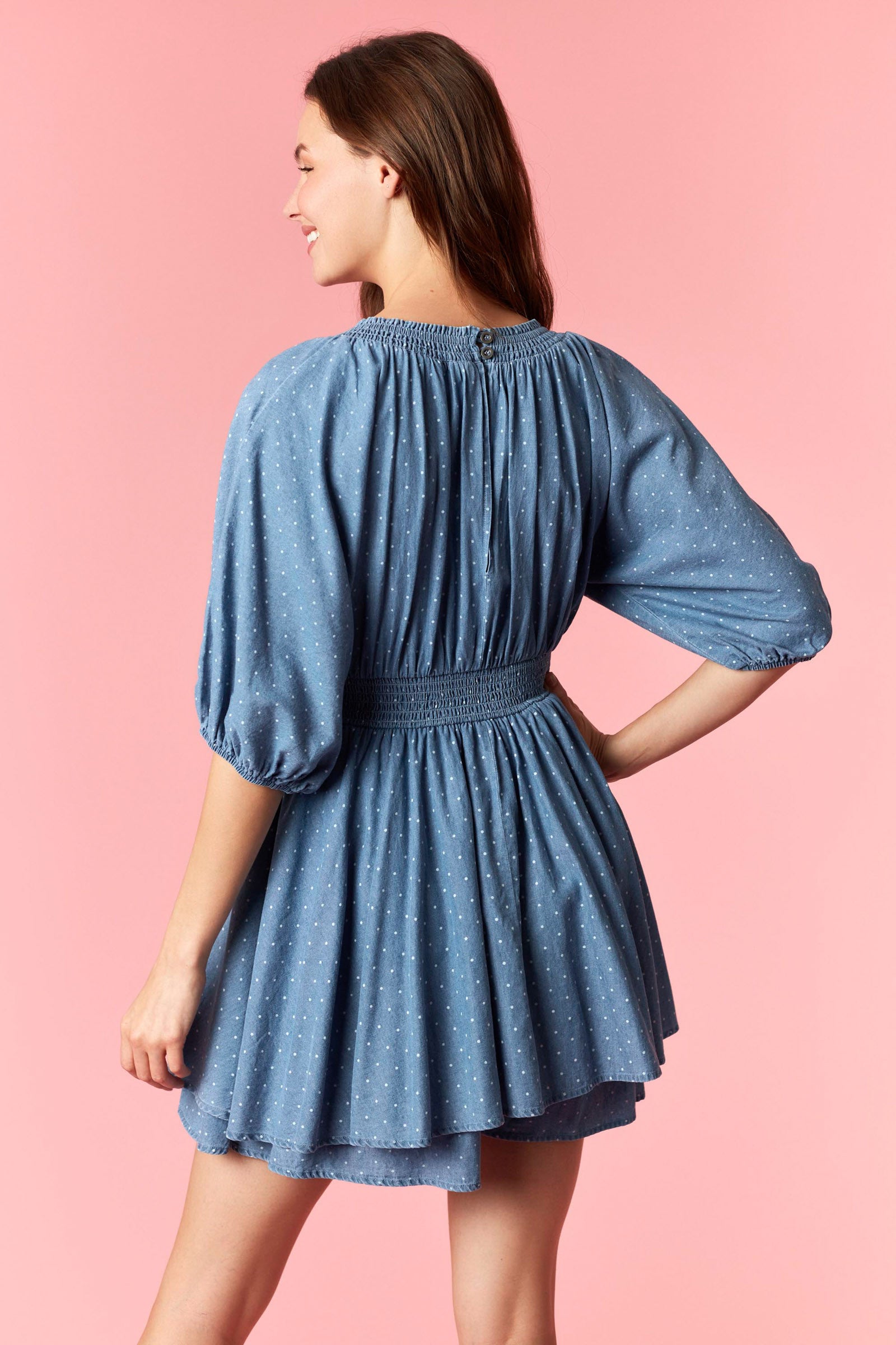 Polka Dot Denim Romper
