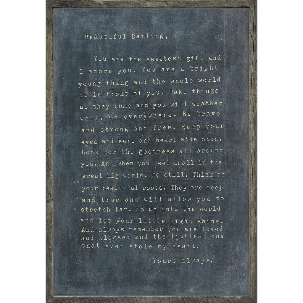 Letter For Sophie Art Print in Charcoal - Grey Wood