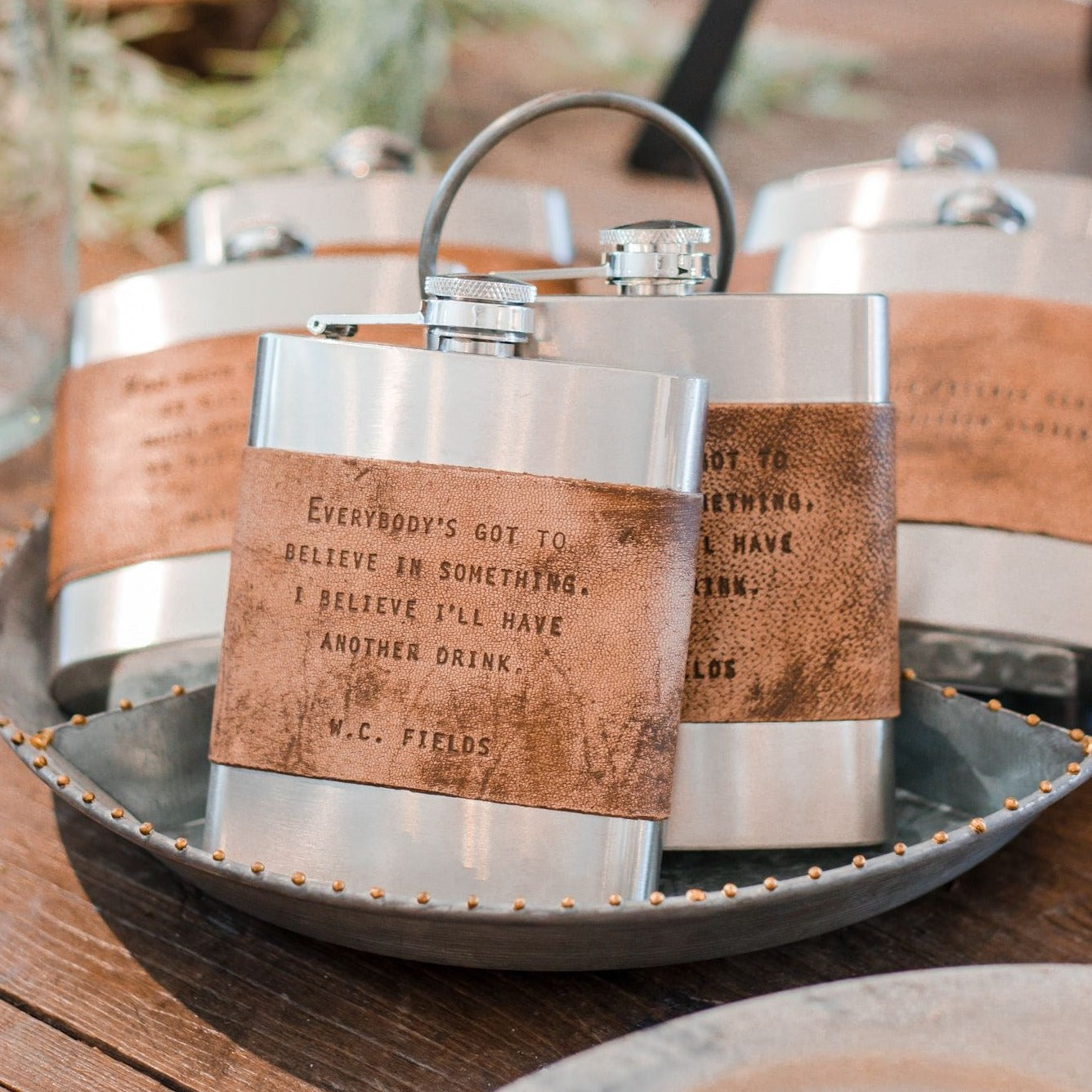 ***W.C. Fields - Leather Metal Flask