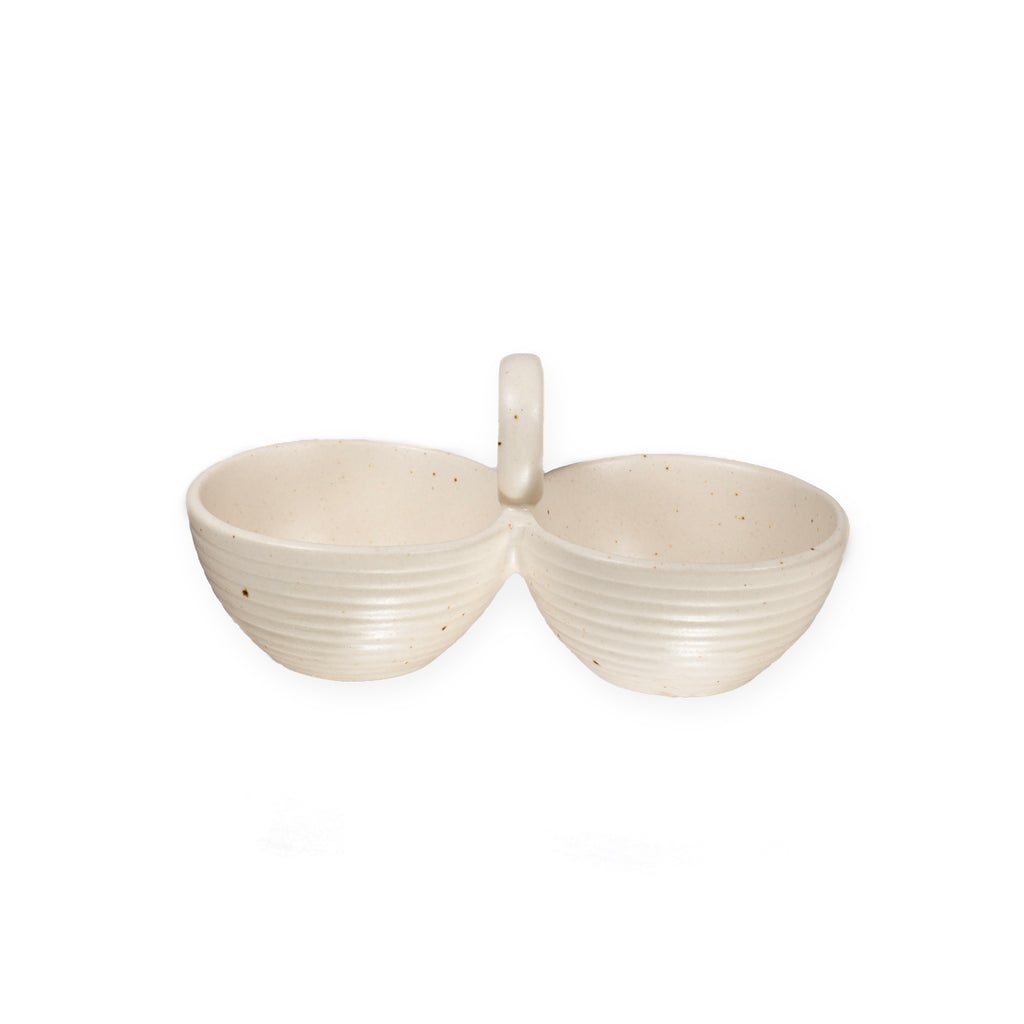 Ribbed Ceramic Speckled Double Condiment Dish