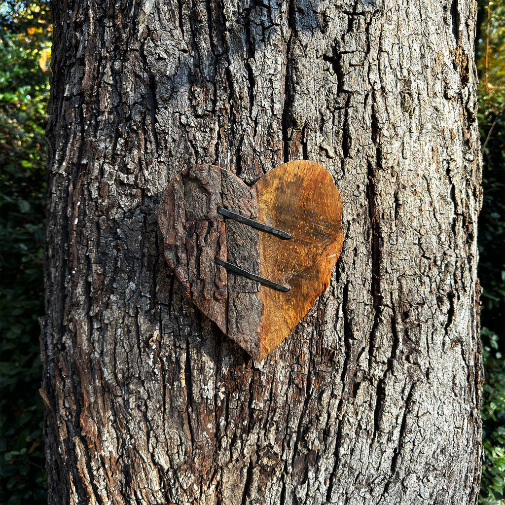 Rustic Carved Heart with Nails 8"x8"