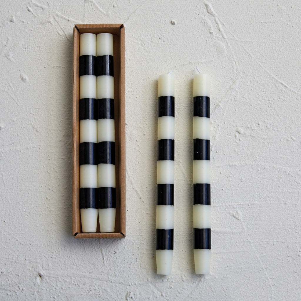 10"H Unscented Taper Candles w/ Stripes in Box, S/2