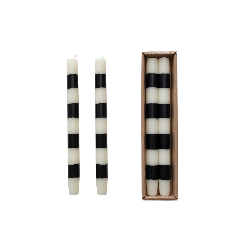 10"H Unscented Taper Candles w/ Stripes in Box, S/2