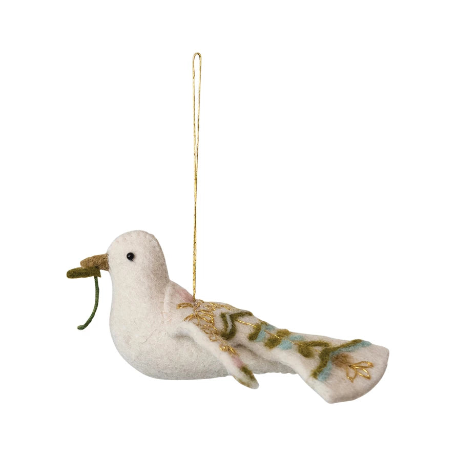 Wool Dove Ornament w/ Embroidery, Multi Color