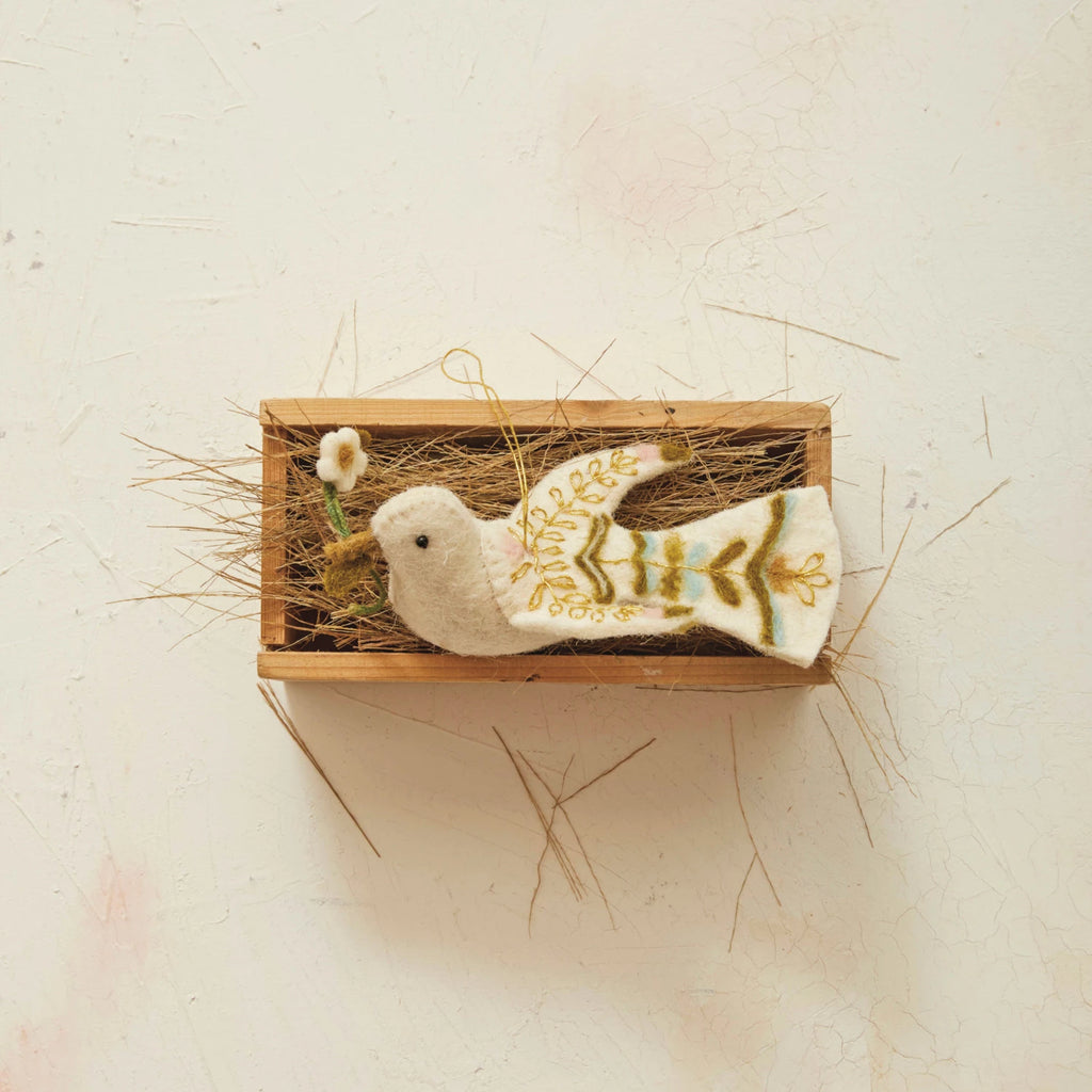 Wool Dove Ornament w/ Embroidery, Multi Color