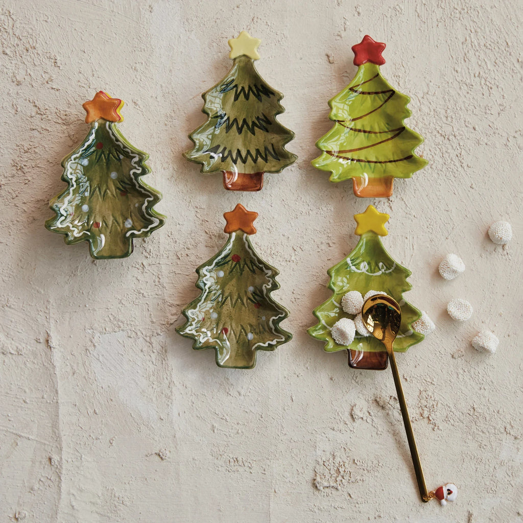 Hand-Painted Christmas Tree Dish with Star