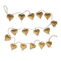 Metal Heart Shaped Bell Garland with Jute, Gold Finish