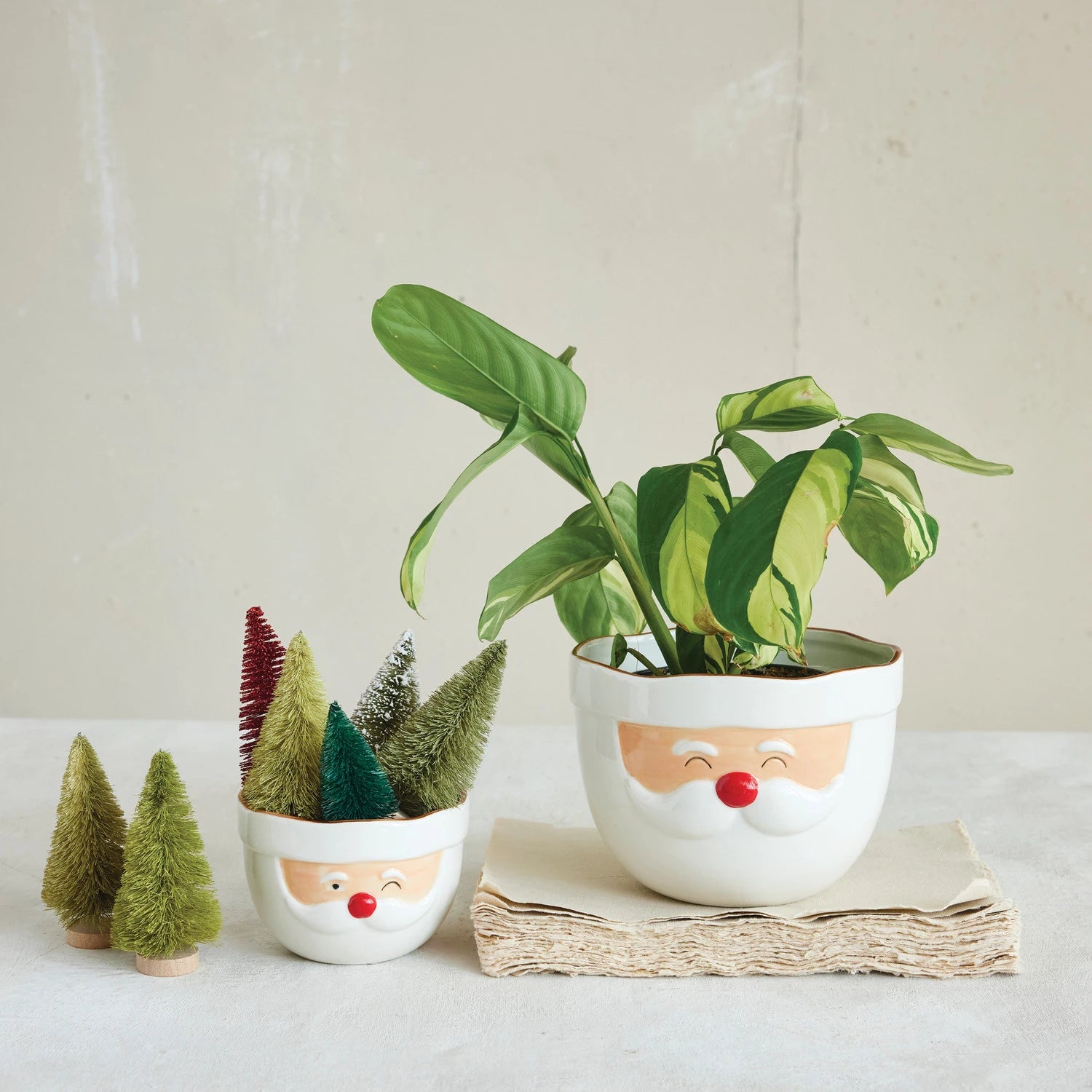 Stoneware Santa Head Mixing  Bowl with Red Rim