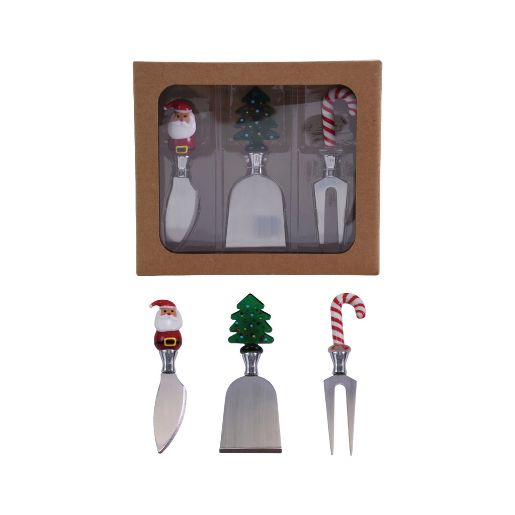 Cheese Knives with Glass Holiday Icon Handle, S/3