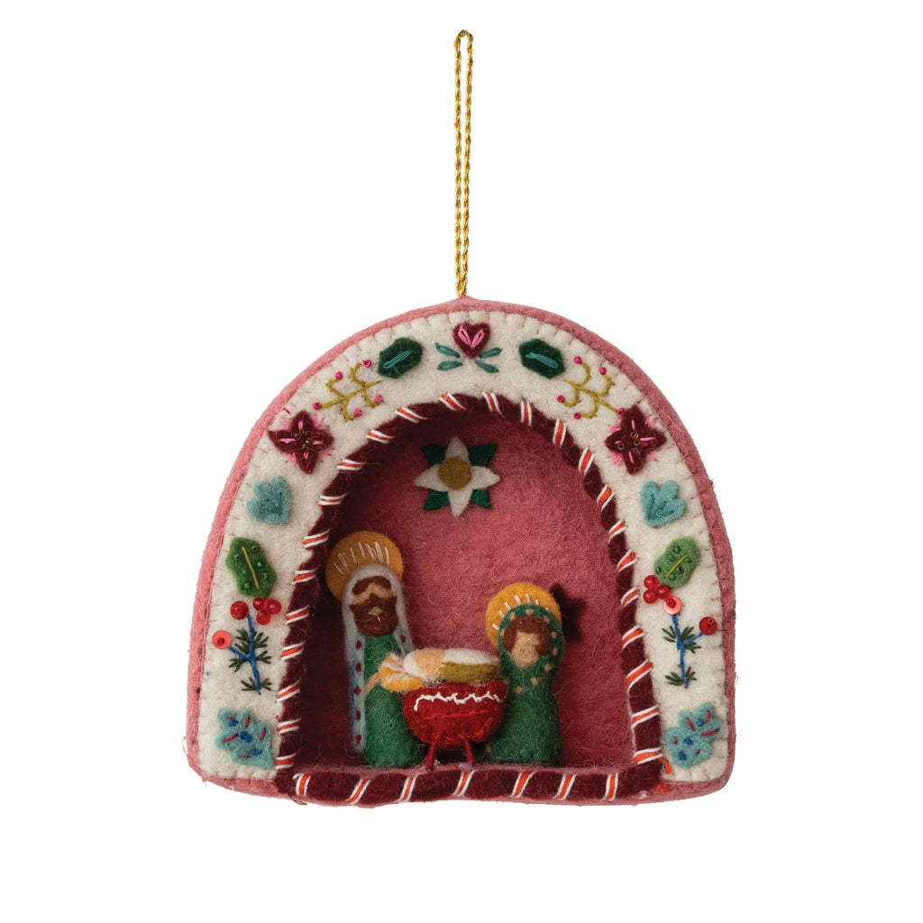 Wool Felt Holy Family Ornament with Embroidery