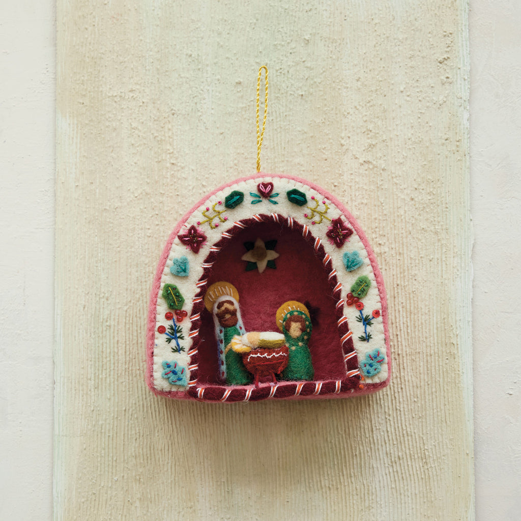 Wool Felt Holy Family Ornament with Embroidery