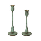 Hand-Forged Metal Taper Holder, Verdigris Finish