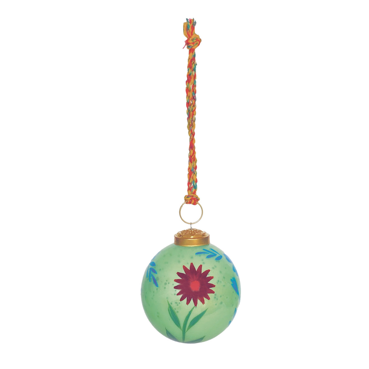 Hand-Painted Mercury Glass Ball Ornament with Flowers