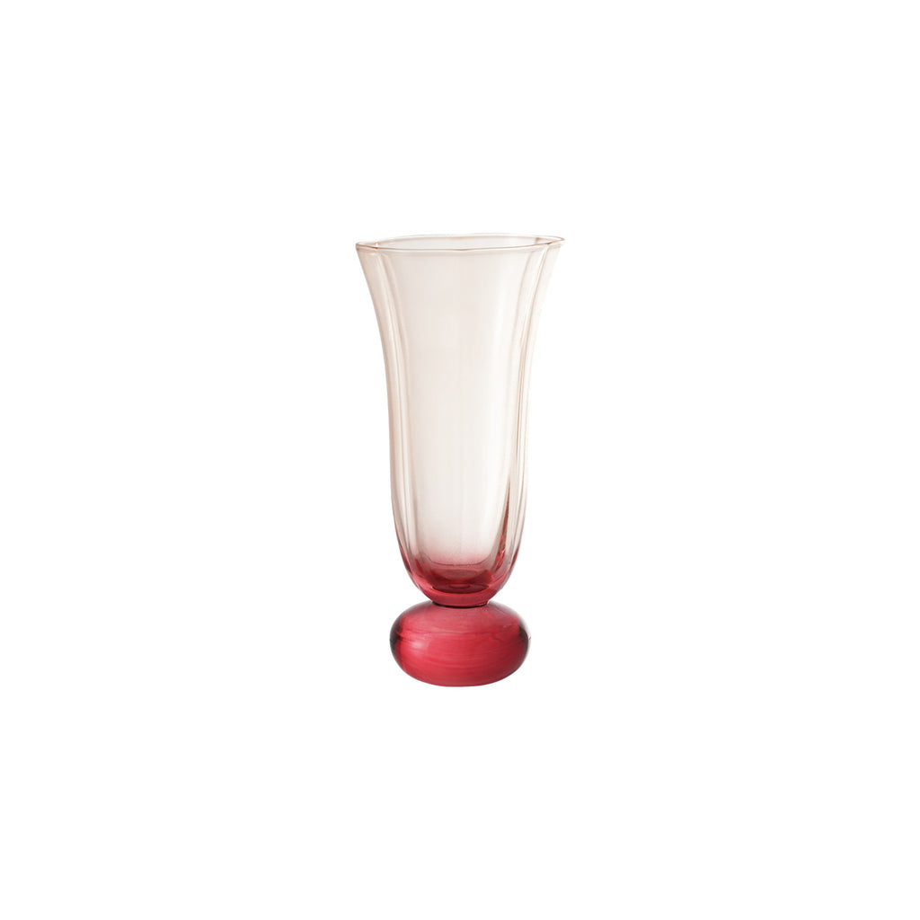 Blown Fluted Drinking Glass with Ball Stem - Pink