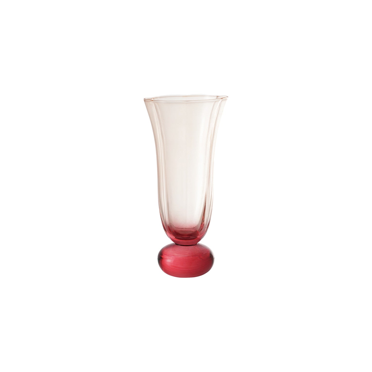 Blown Fluted Drinking Glass with Ball Stem - Pink