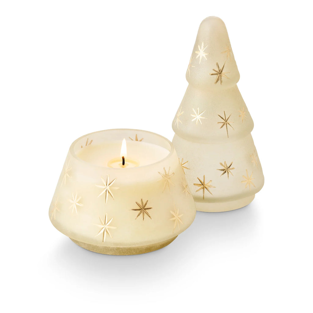 Frosted Star Glass Tree Candle