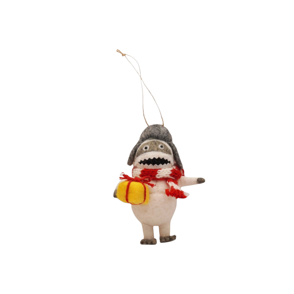 ***Felt Yeti With Yellow Present Ornament