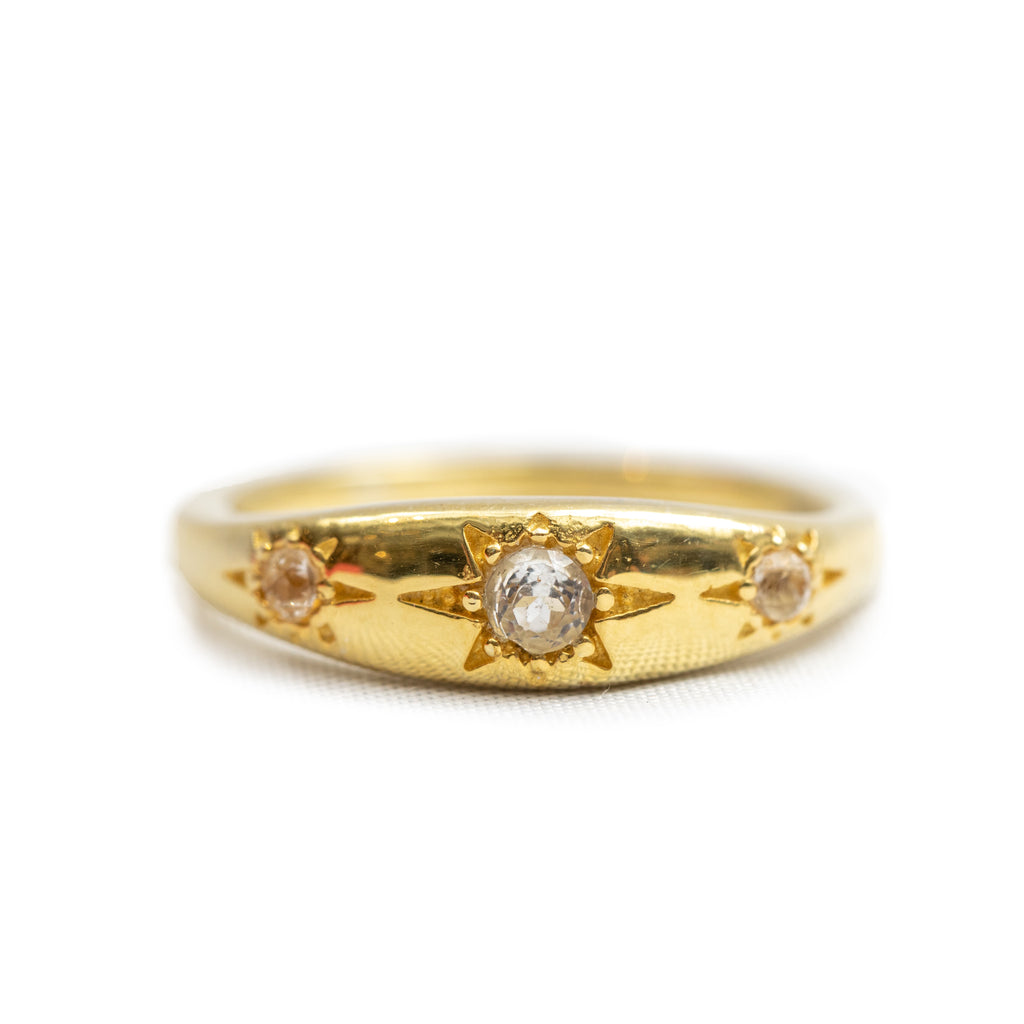 ***Triple White Topaz Starburst Ring